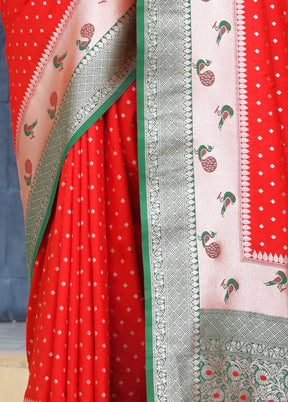 Red Dupion Silk Saree With Blouse Piece