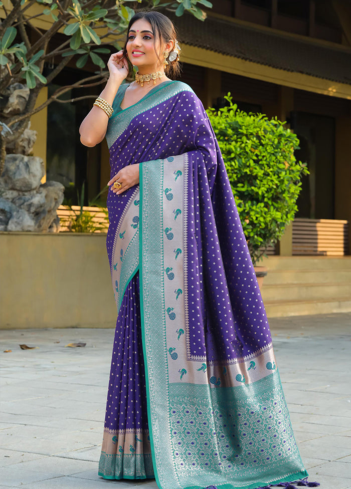 Blue Dupion Silk Saree With Blouse Piece