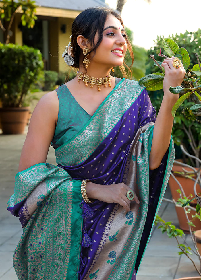 Blue Dupion Silk Saree With Blouse Piece