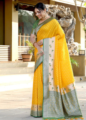 Yellow Dupion Silk Saree With Blouse Piece