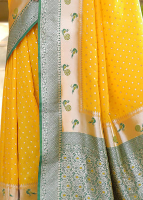 Yellow Dupion Silk Saree With Blouse Piece