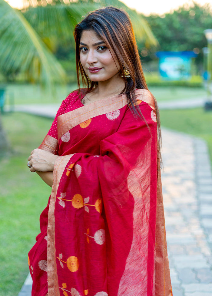 Maroon Silk Saree With Blouse Piece