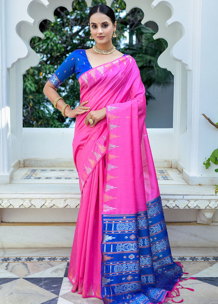 Pink Dupion Silk Saree With Blouse Piece