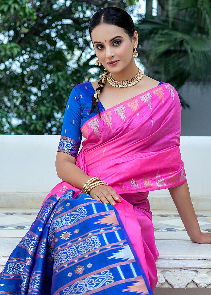 Pink Dupion Silk Saree With Blouse Piece