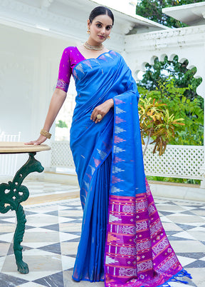 Blue Dupion Silk Saree With Blouse Piece