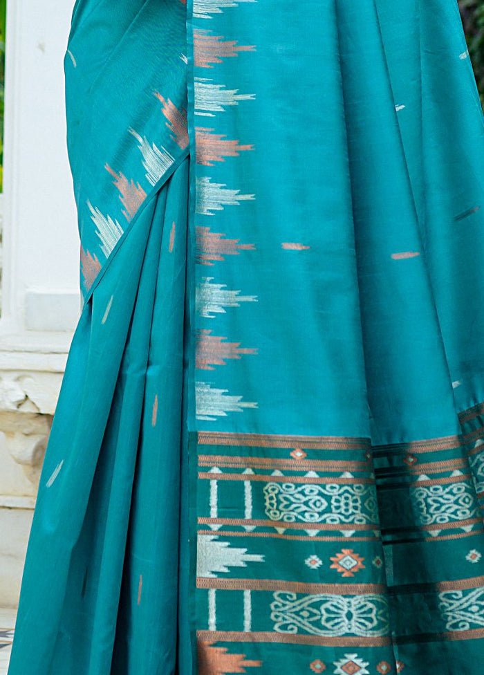 Blue Dupion Silk Saree With Blouse Piece