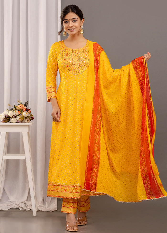 3 Pc Yellow Readymade Rayon Suit Set