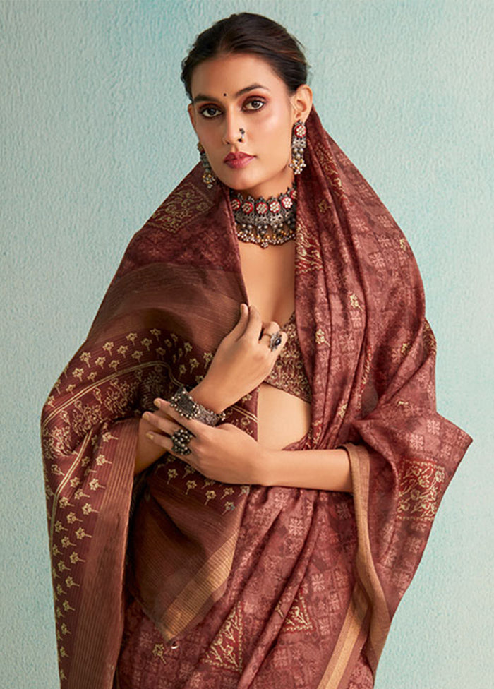 Brown Dupion Silk Saree With Blouse Piece