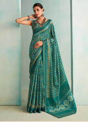 Sea Green Dupion Silk Saree With Blouse Piece