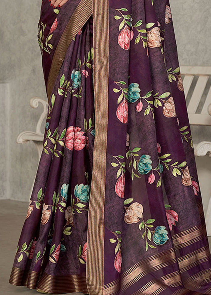 Purple Dupion Silk Saree With Blouse Piece