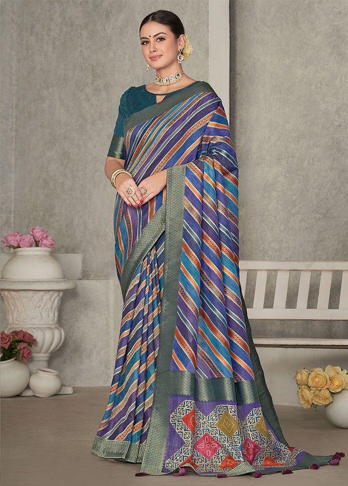 Blue Dupion Silk Saree With Blouse Piece