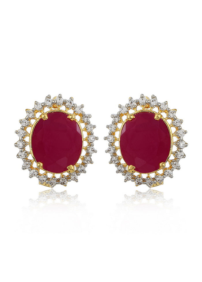 Estele 24 Kt Gold and Silver Plated American Ruby Nakshatra Sparkle Stud Earrings for Women