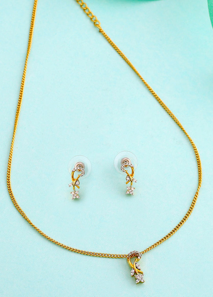 Gold Plated CZ Flower Curl Necklace Set
