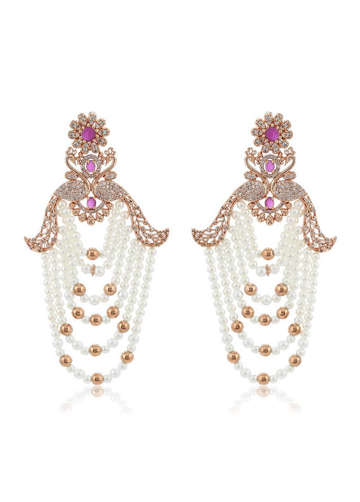 Estele 24 Kt Rose Gold Traditional Chandbalis with Pearls and American Diamonds Earrings For Women