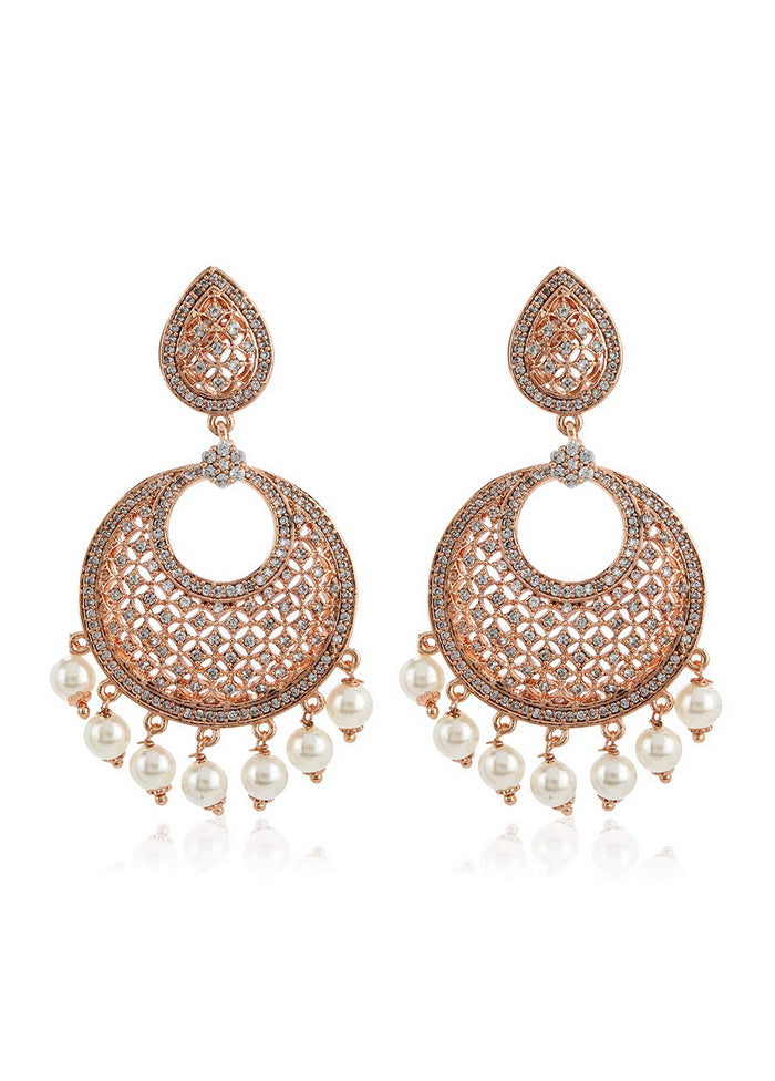 Estele Womens 24K Rose Gold Plated American Diamond Brass Metal Mesh Drop Earring