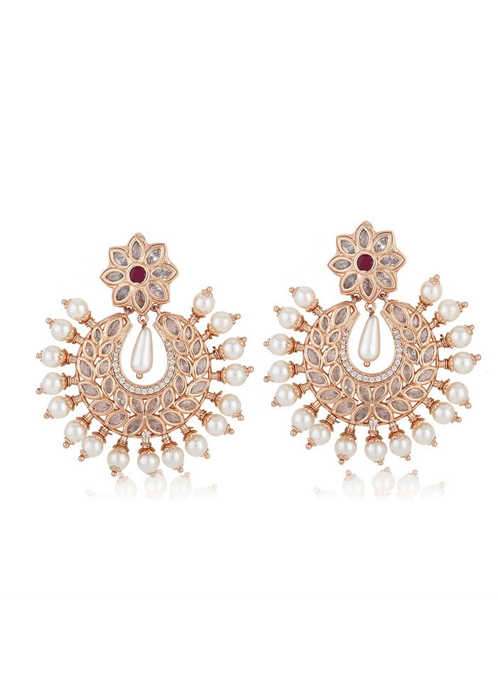 Estele Rose Gold Plated Handcrafted Crescent Shaped Chandbali Earring for Women