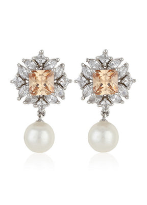 Estele Crystal Pearl Silver Plated Earrings for Women