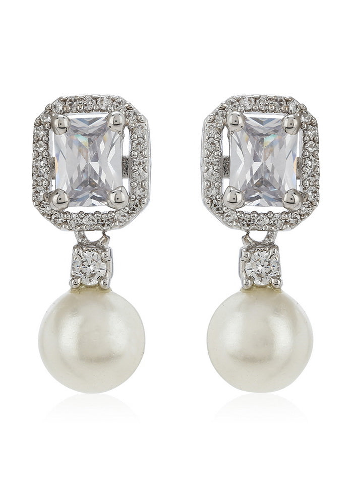 Estele American Diamond Pearl Drop Earrings