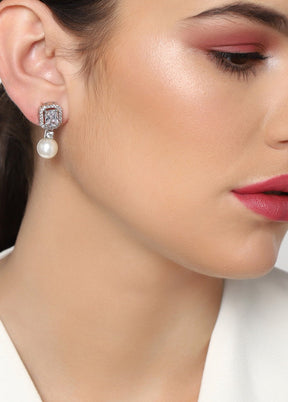 Estele American Diamond Pearl Drop Earrings