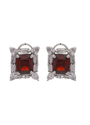 Estele Non Precious Metal 24 Kt Gold and Silver Plated American Diamond Ruby Stud Earrings for Girls