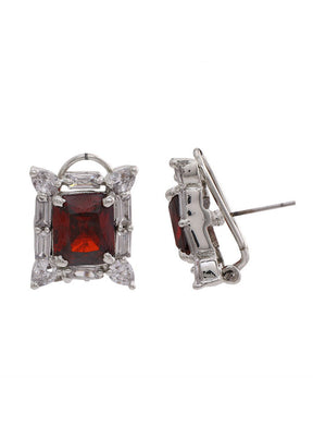 Estele Non Precious Metal 24 Kt Gold and Silver Plated American Diamond Ruby Stud Earrings for Girls