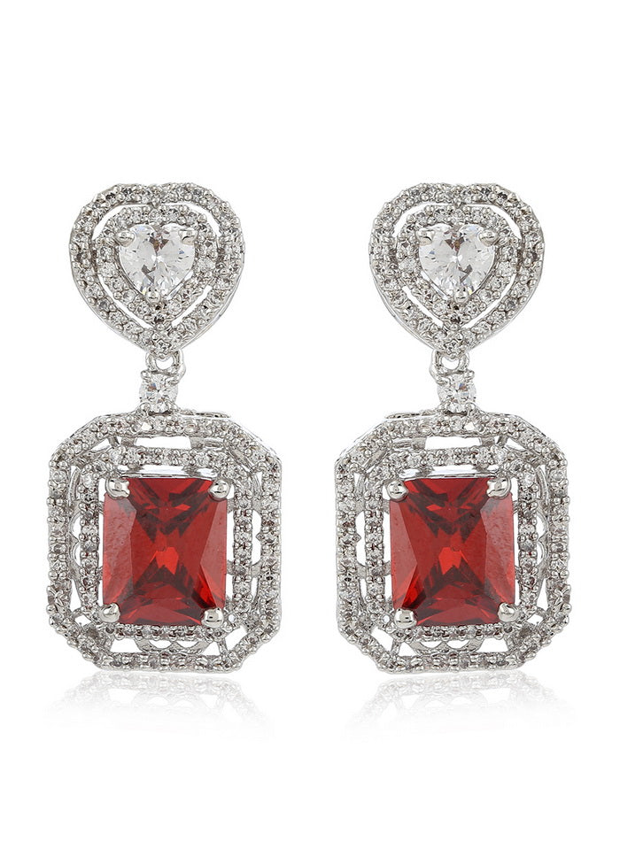 Estele 24Kt Rose Gold Plated Fancy Earrings With Heart shape American Diamond Stone and Drop fancy S