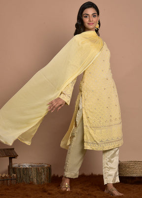 3 Pc Yellow Georgette Suit Set With Dupatta