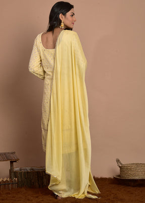 3 Pc Yellow Georgette Suit Set With Dupatta