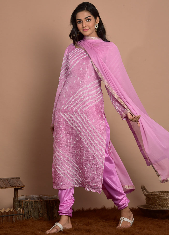 3 Pc Lavender Silk Suit Set With Dupatta