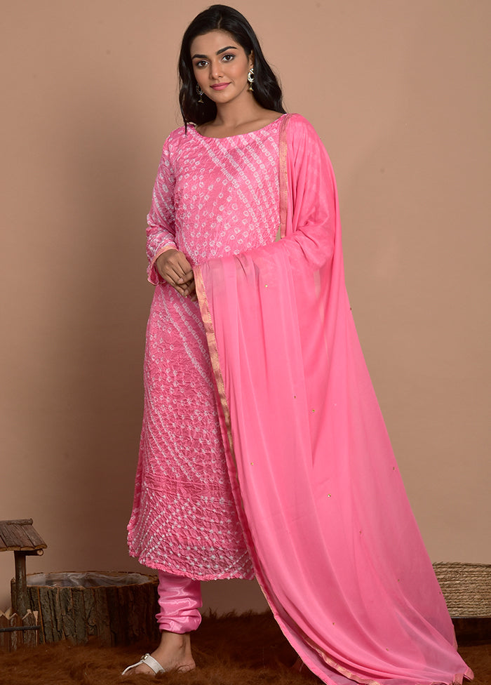 3 Pc Pink Silk Suit Set With Dupatta