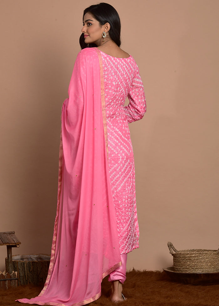 3 Pc Pink Silk Suit Set With Dupatta