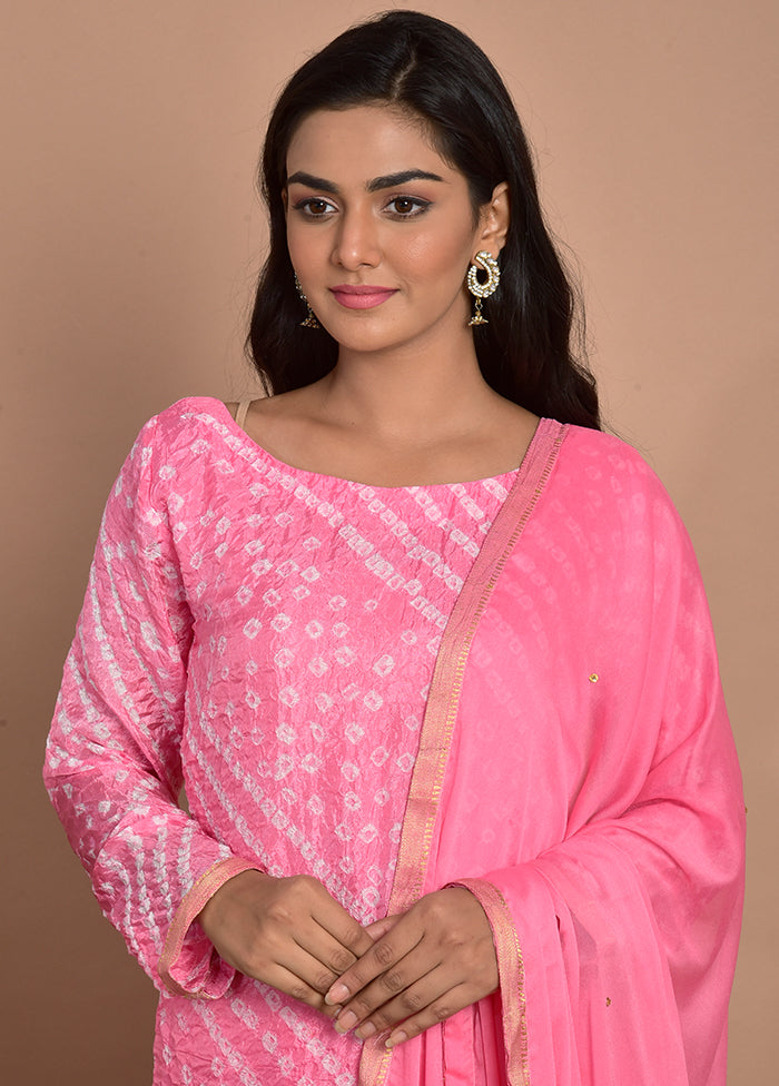 3 Pc Pink Silk Suit Set With Dupatta