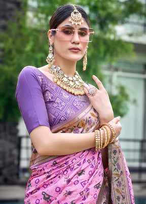 Baby Pink Dupion Silk Saree With Blouse Piece