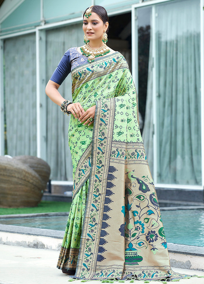 Pista Green Dupion Silk Saree With Blouse Piece