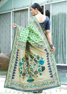 Pista Green Dupion Silk Saree With Blouse Piece