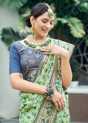 Pista Green Dupion Silk Saree With Blouse Piece