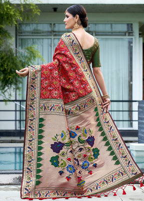 Red Dupion Silk Saree With Blouse Piece