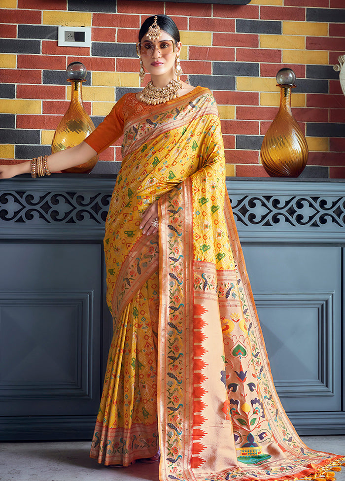 Yellow Dupion Silk Saree With Blouse Piece