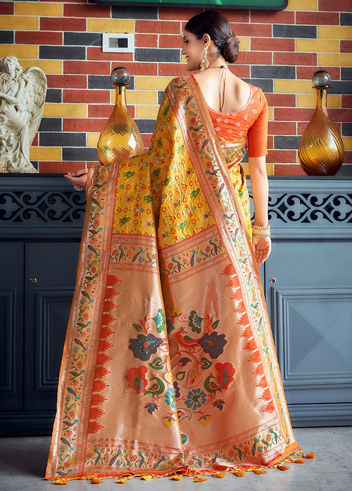 Yellow Dupion Silk Saree With Blouse Piece