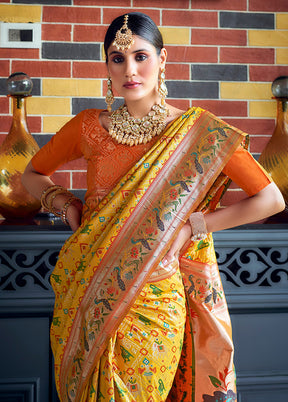 Yellow Dupion Silk Saree With Blouse Piece