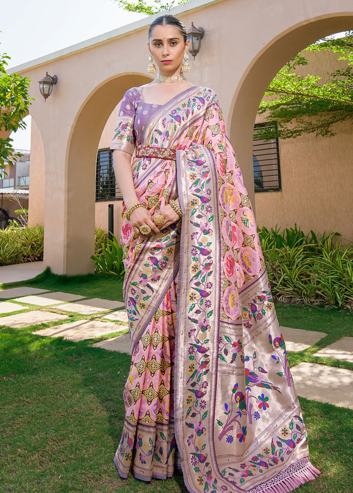 Baby Pink Dupion Silk Saree With Blouse Piece