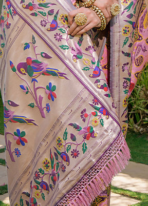 Baby Pink Dupion Silk Saree With Blouse Piece