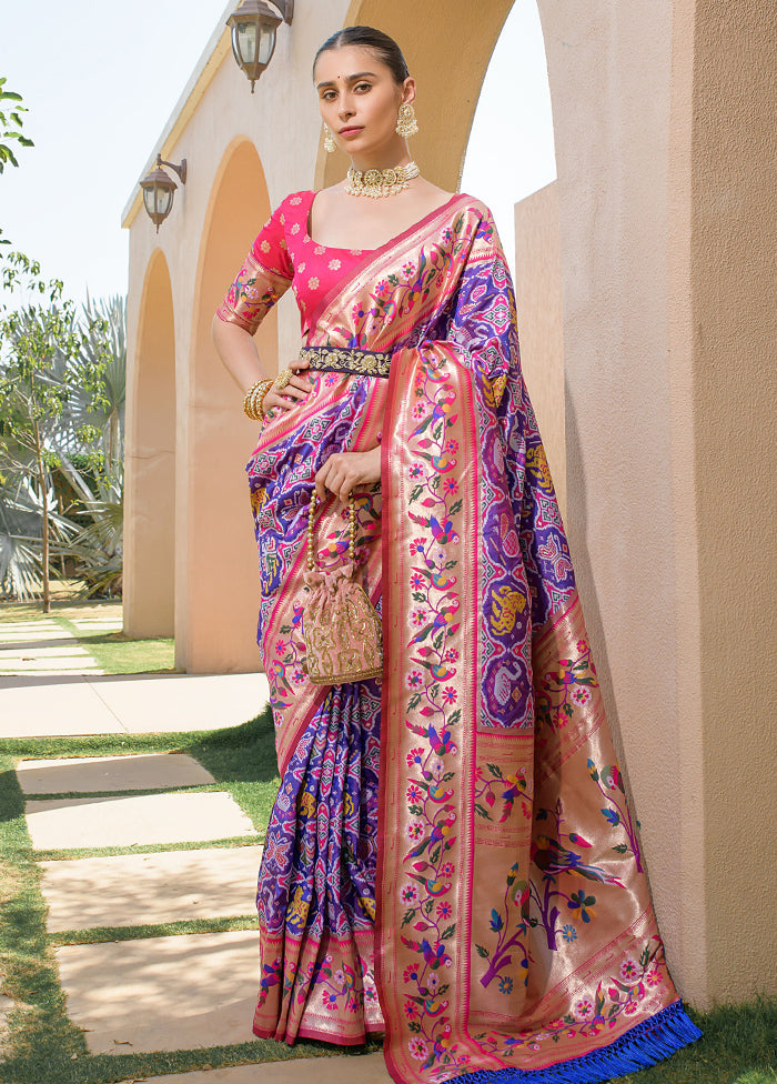 Purple Dupion Silk Saree With Blouse Piece