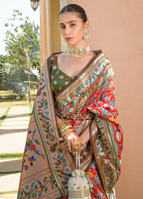 Red Dupion Silk Saree With Blouse Piece