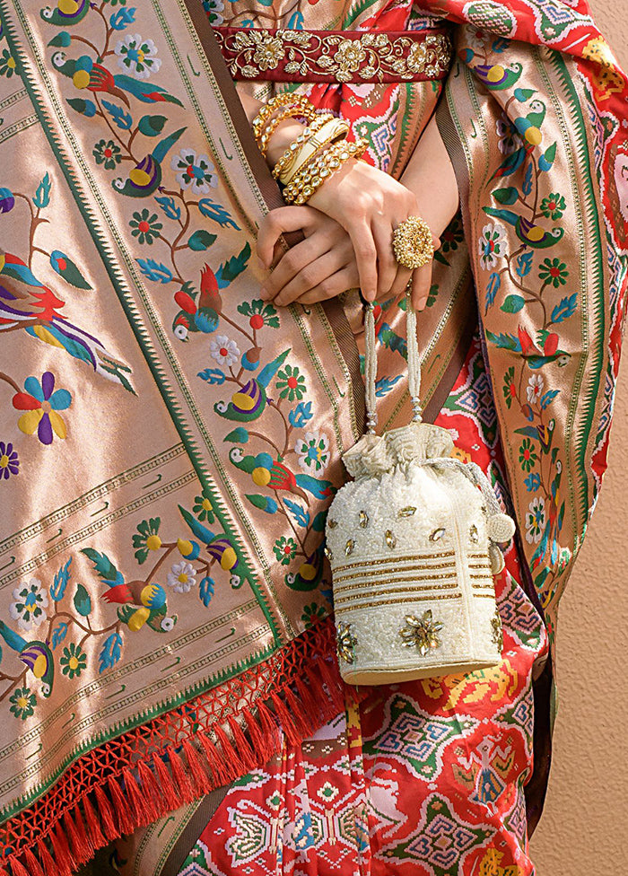 Red Dupion Silk Saree With Blouse Piece