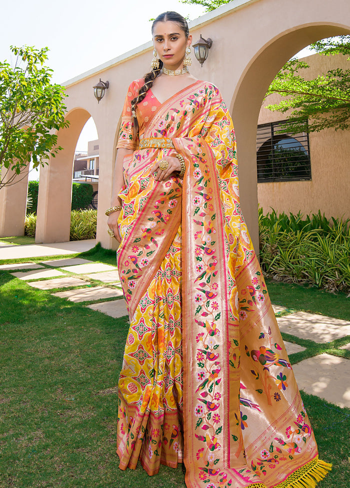 Yellow Dupion Silk Saree With Blouse Piece