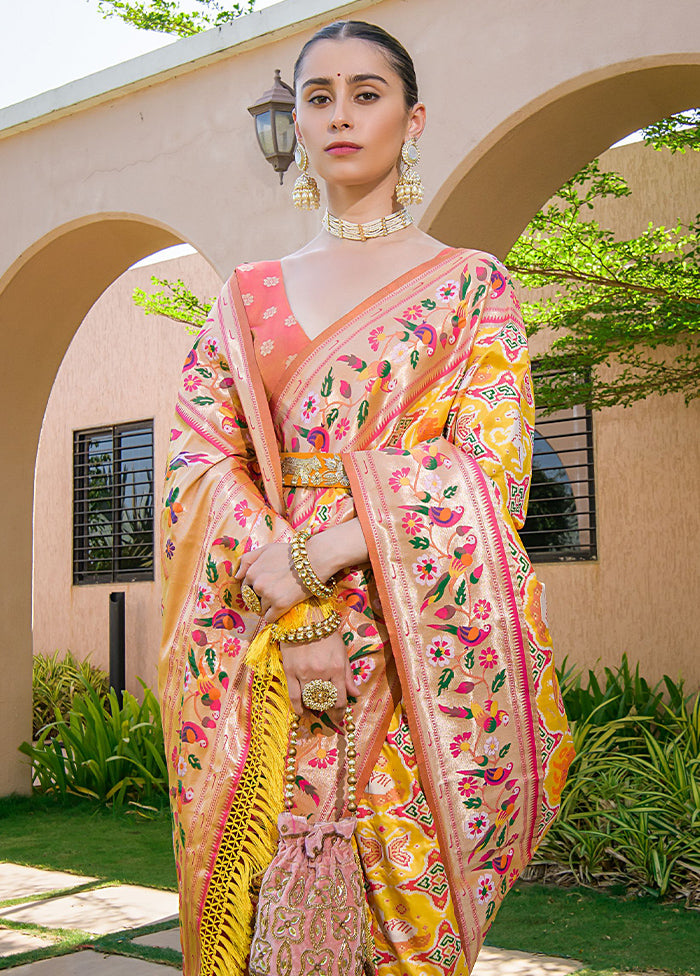 Yellow Dupion Silk Saree With Blouse Piece