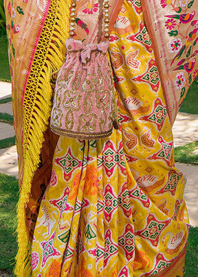 Yellow Dupion Silk Saree With Blouse Piece