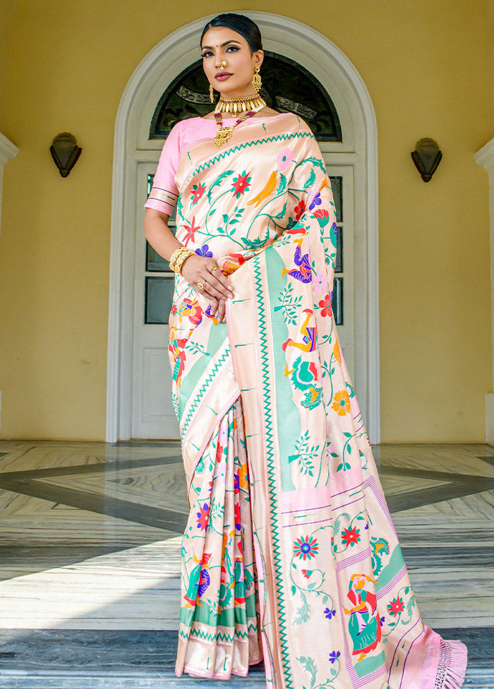 Baby Pink Dupion Silk Saree With Blouse Piece