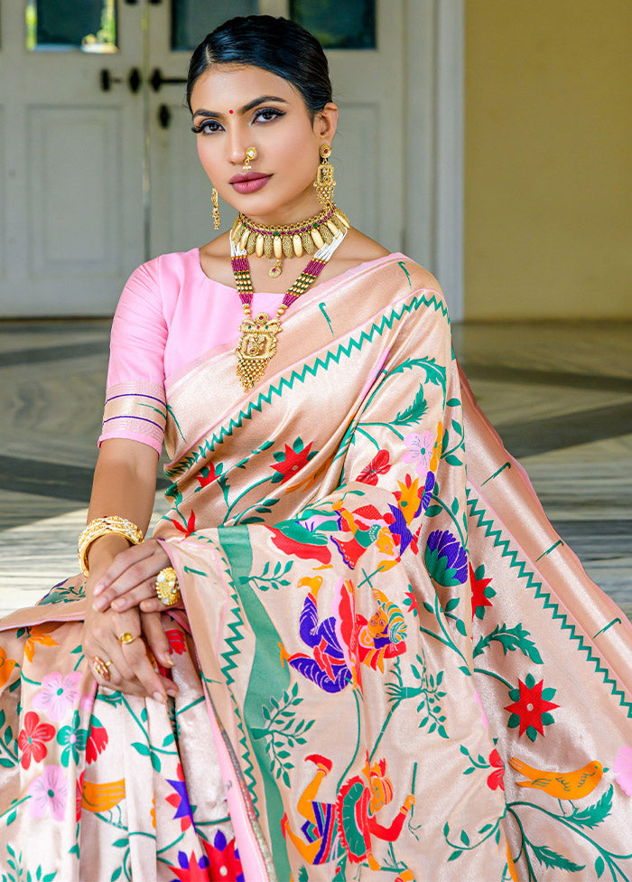 Baby Pink Dupion Silk Saree With Blouse Piece